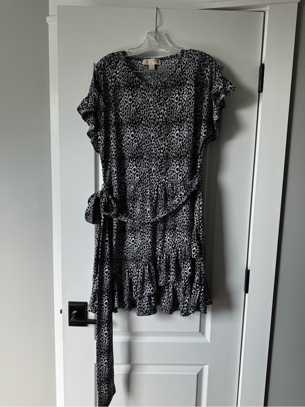 Michael Kors Black and White Leopard Print Belted Dress NWOT